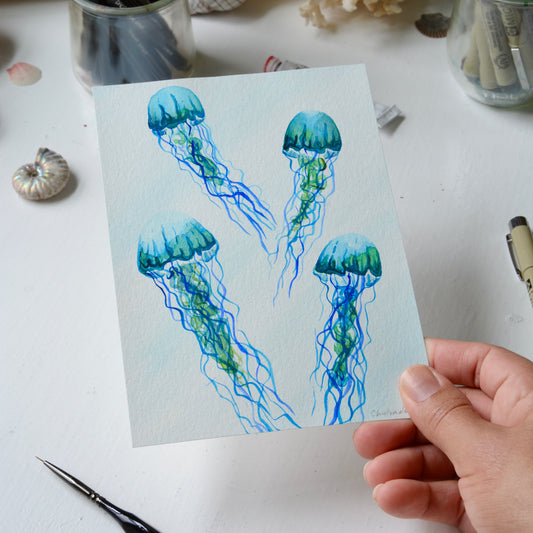Blue Jelly Swarm, Orignal Watercolor Painting