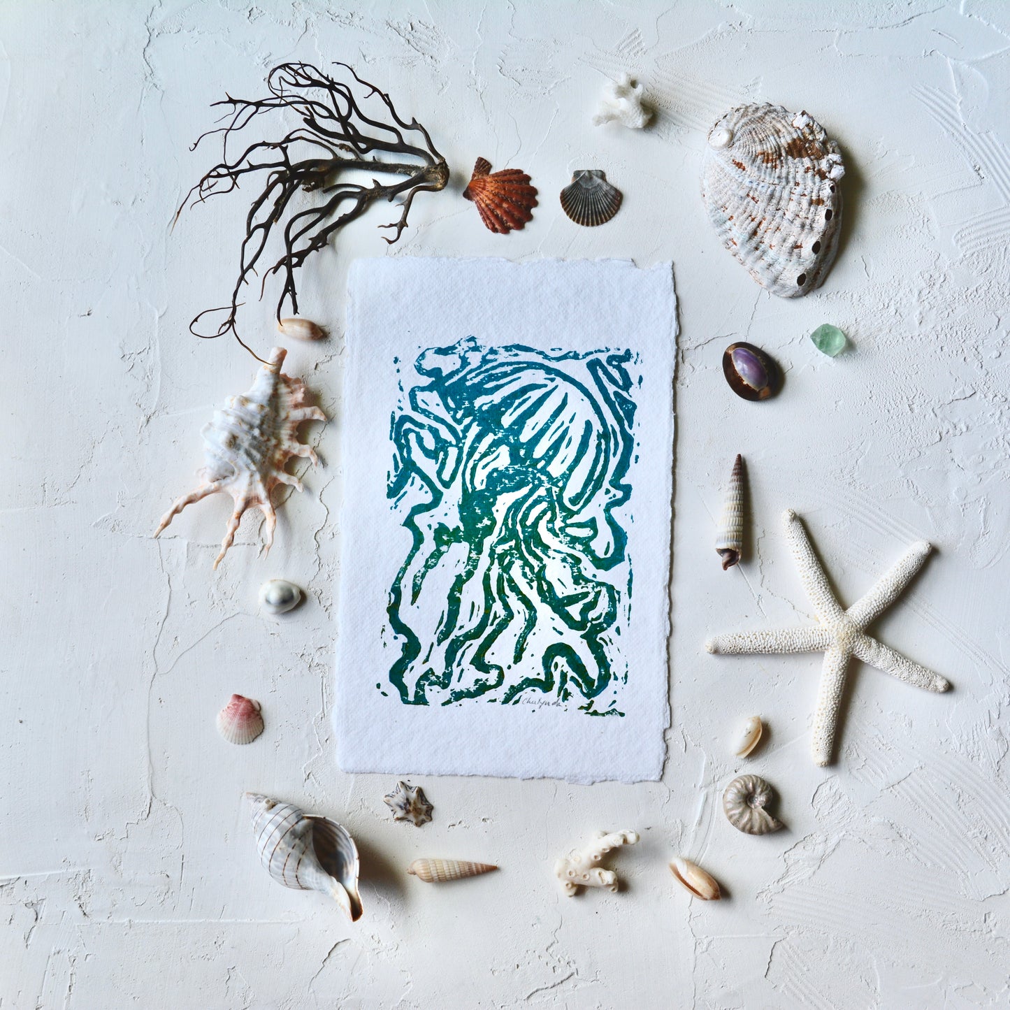 Jellyfish Block Print No.1