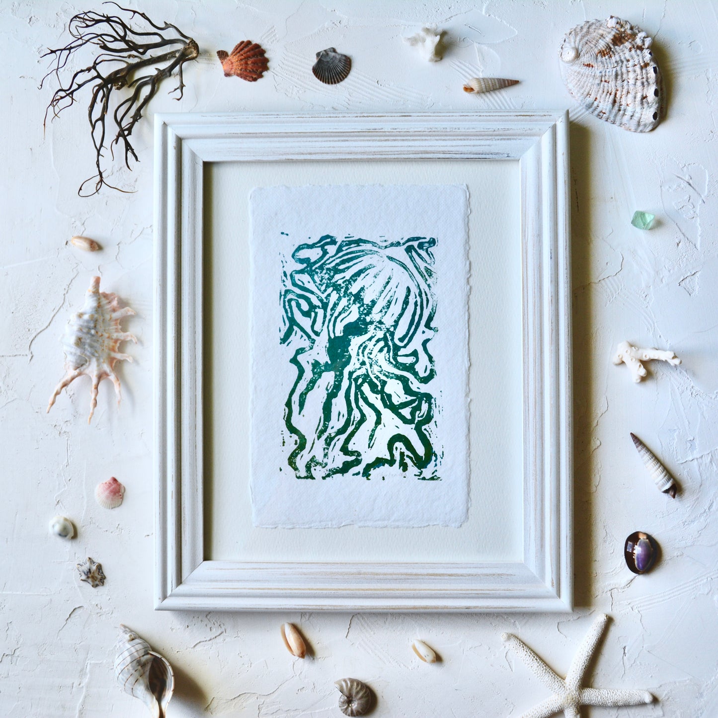 Jellyfish Block Print Framed No.2