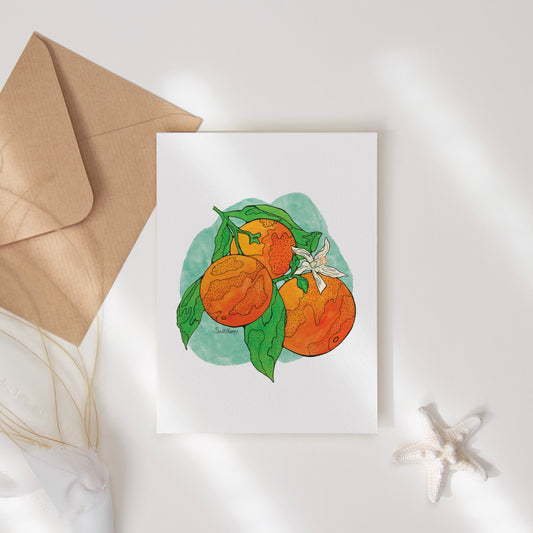 Orange Blossom Greeting Card – Botanical Citrus Illustration (4 x 5.5)