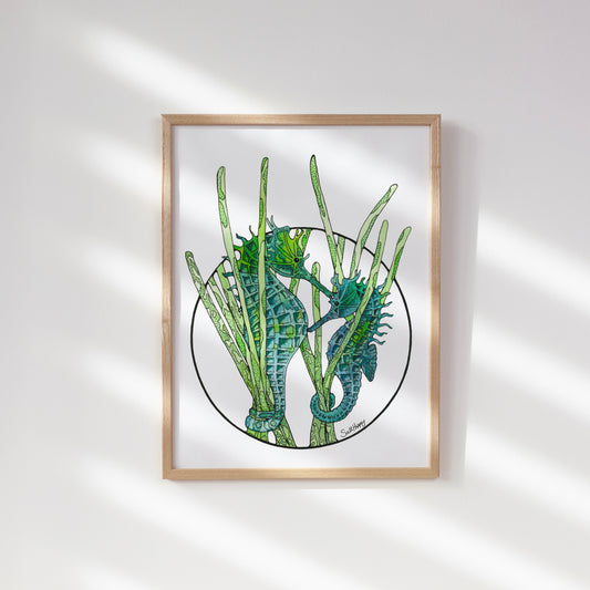 Seahorse Embrace – Watercolor & Ink Fine Art Print