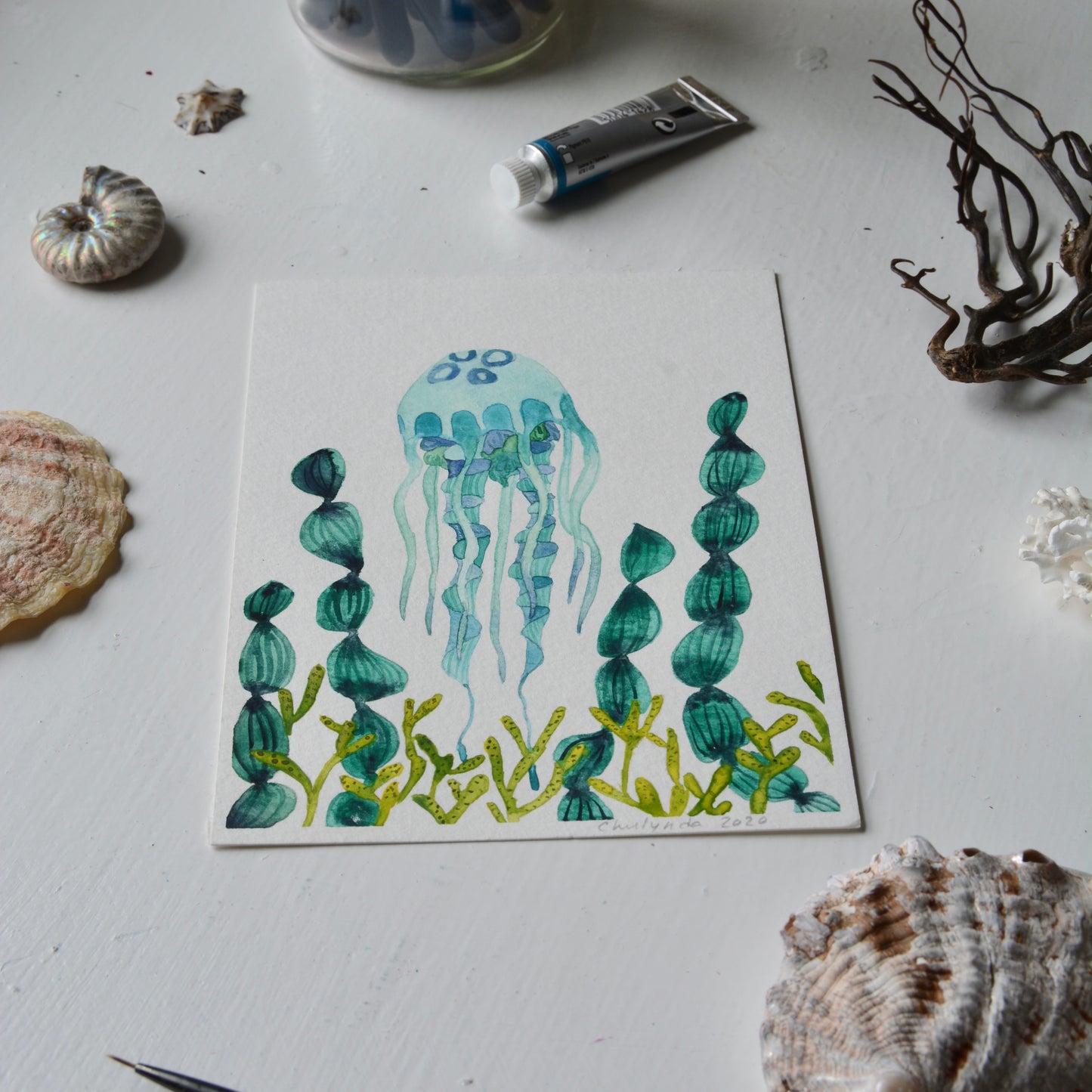 Blue Jelly, Orignal Watercolor Painting