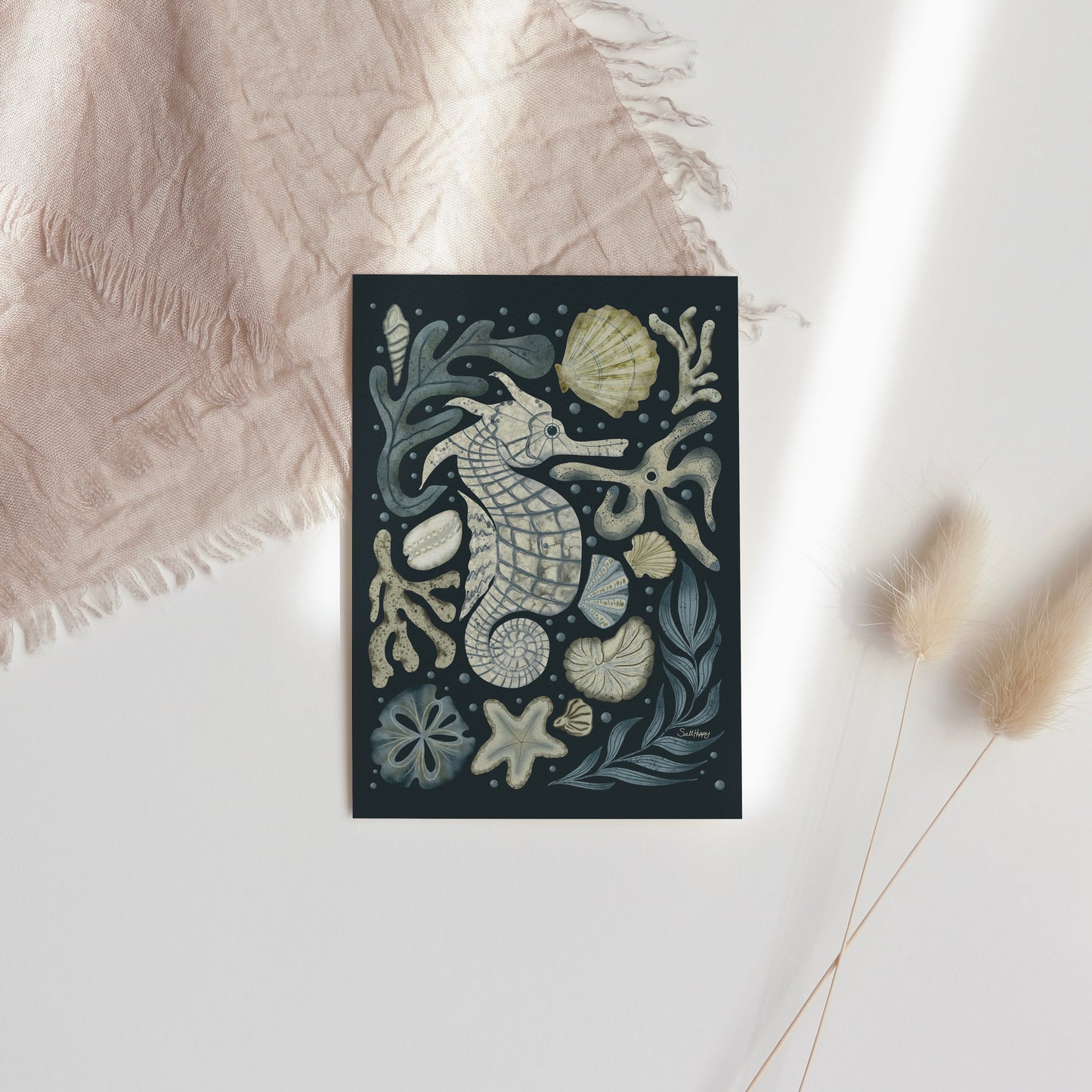Seahorse Greeting Card – 4x5.5 Original Illustration – Blank Note Card with Envelope – Coastal & Nautical Stationery
