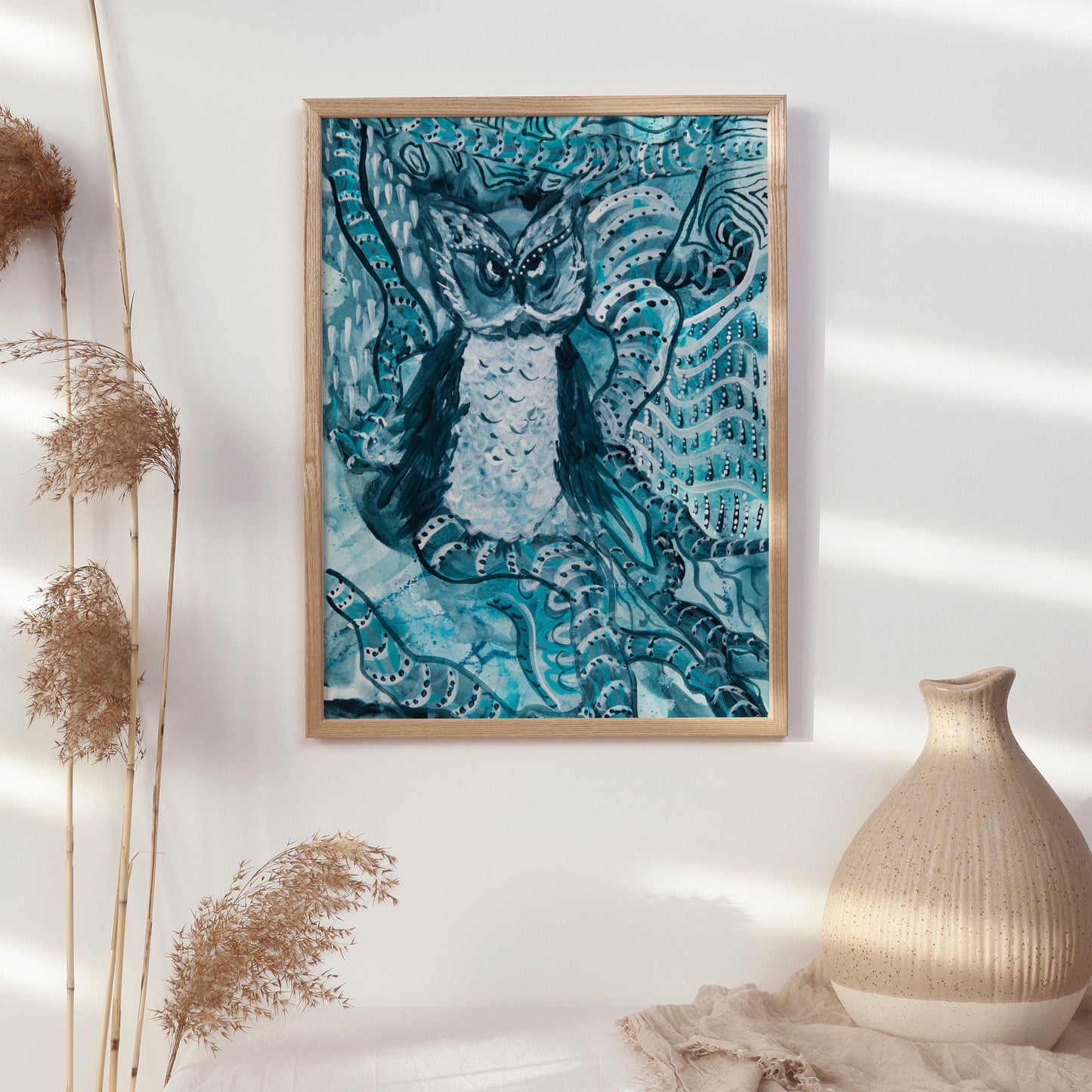 Owl Resonance, Original Mix Media Painting