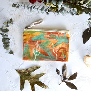 Hand-painted Cotton Canvas Zippered Pouch / Oak Leaves Small