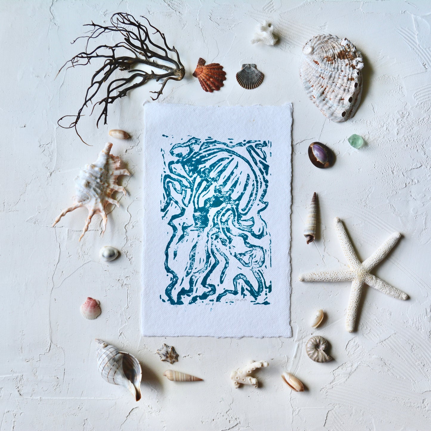 Jellyfish Block Print No.2