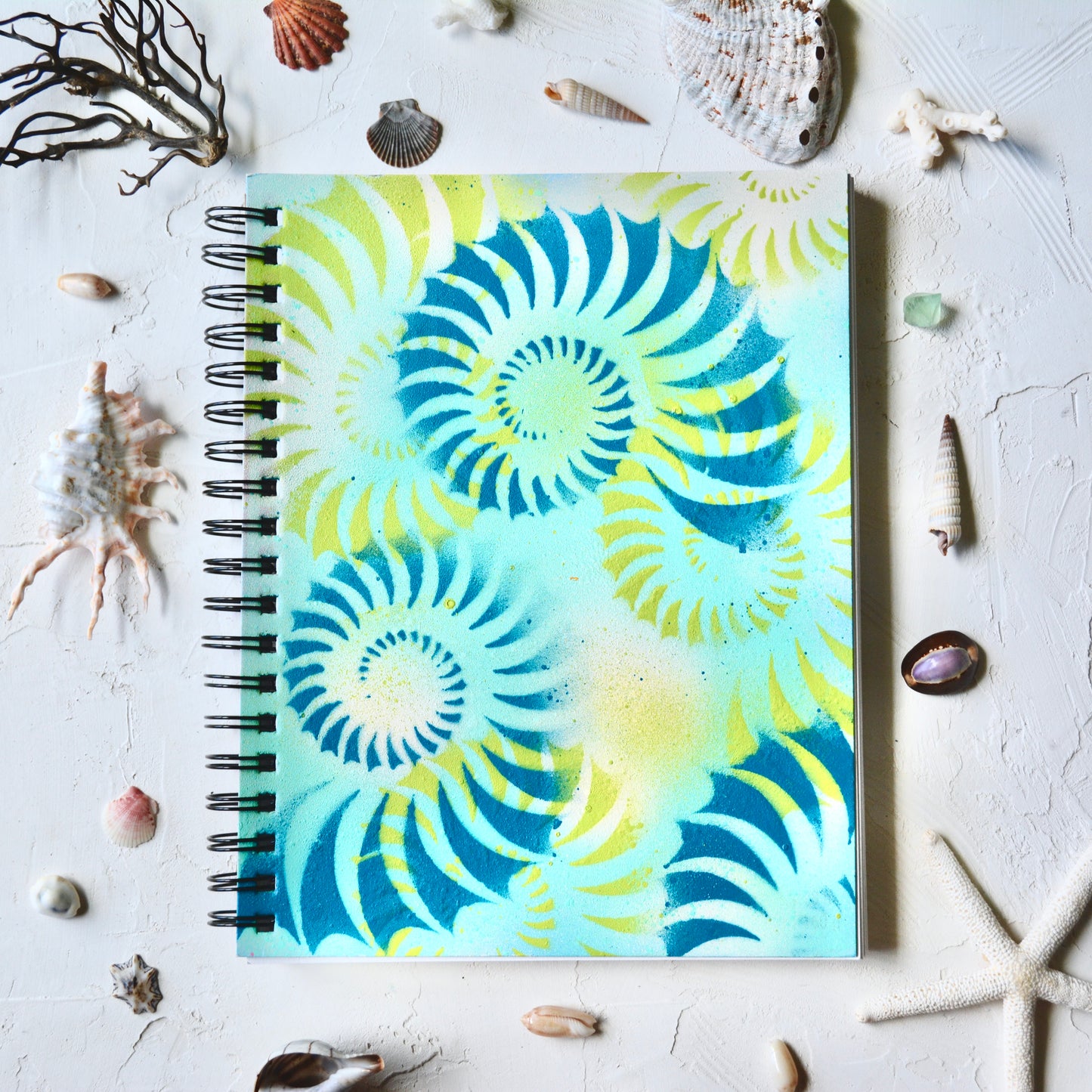 Mixed Media Notebook - Blue/Green Nautilus