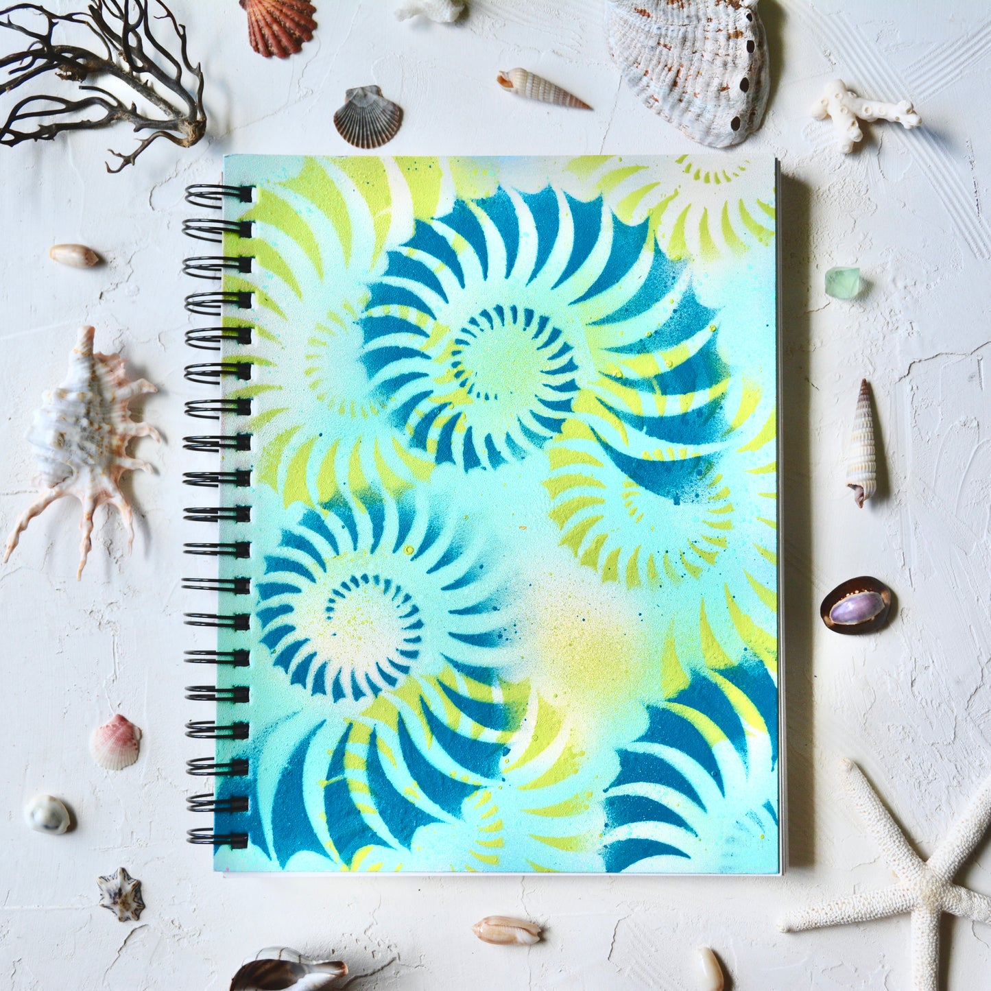 Mixed Media Notebook - Blue/Green Nautilus