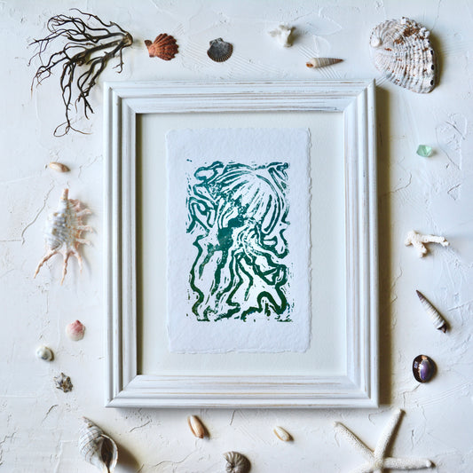 Jellyfish Block Print Framed No.2