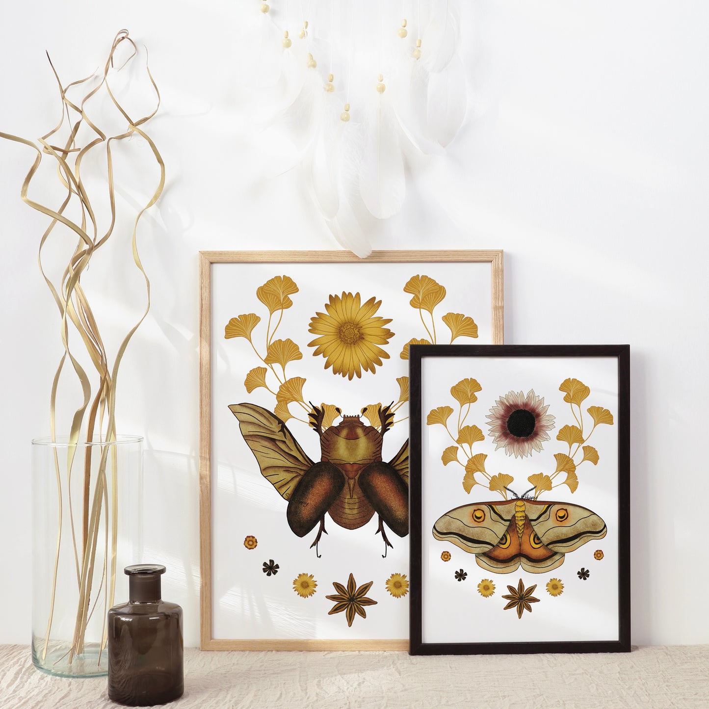 Fall Moth Botanical Art Print – Boho Nature-Inspired Wall Decor