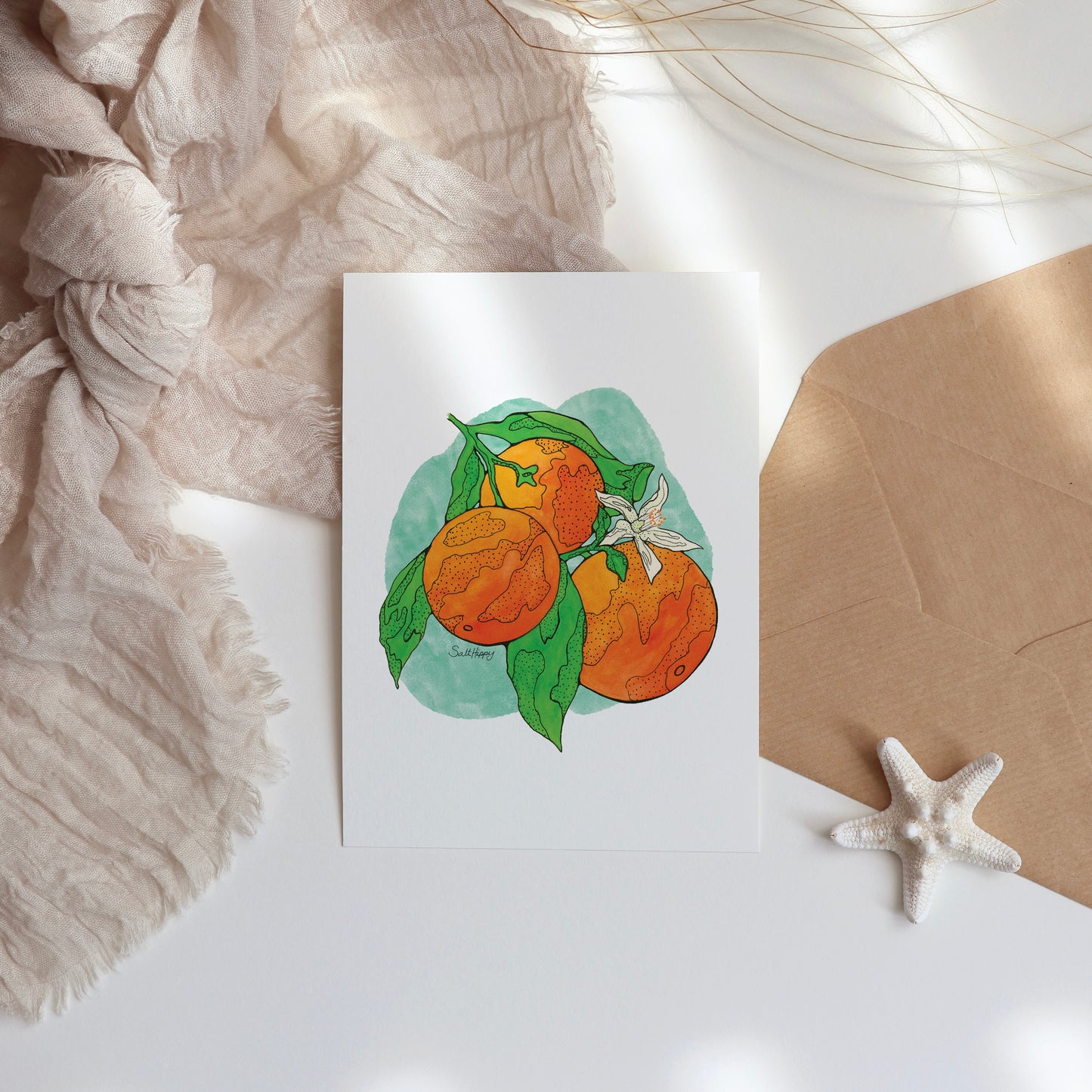 Orange Blossom Greeting Card – Botanical Citrus Illustration (4 x 5.5)