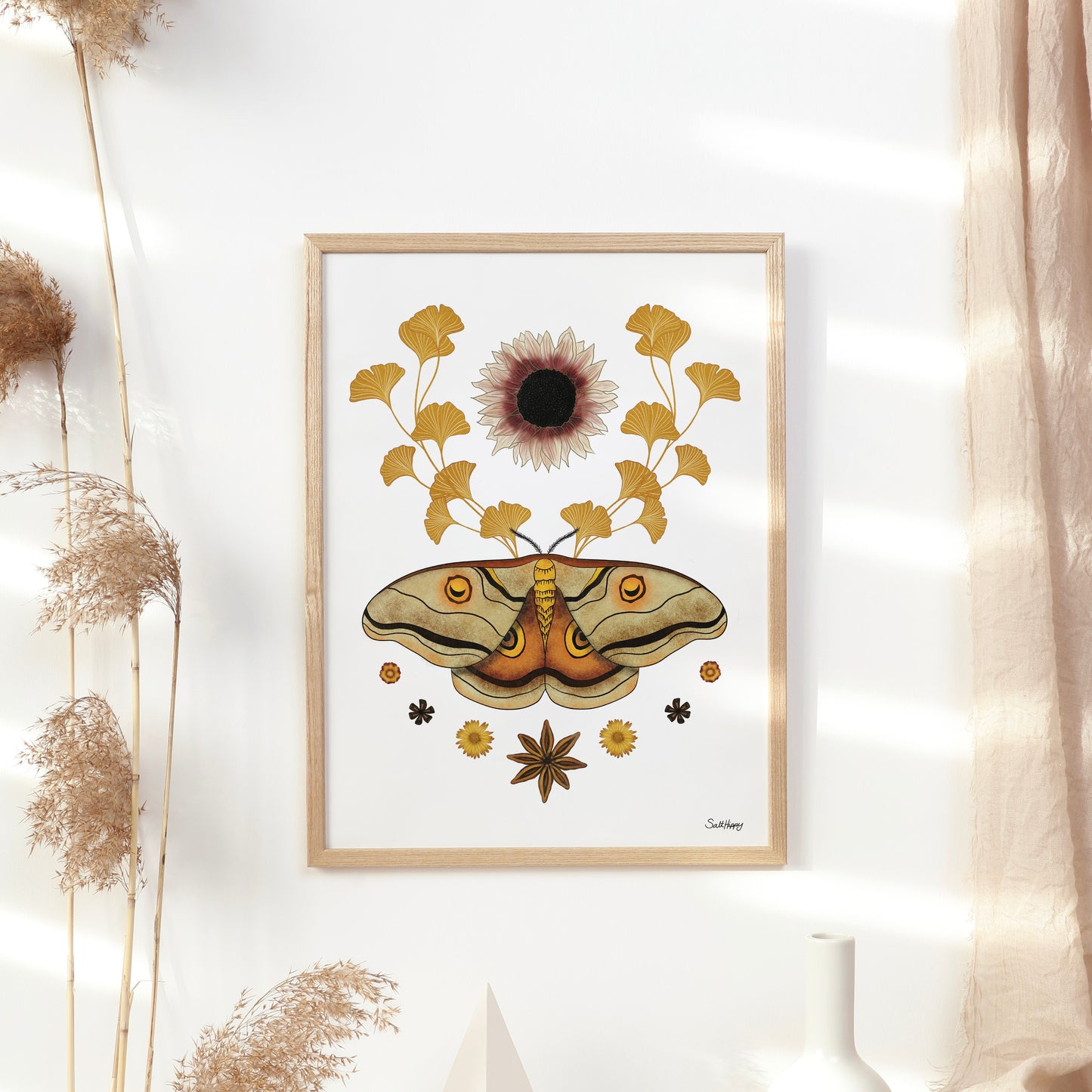 Fall Moth Botanical Art Print – Boho Nature-Inspired Wall Decor