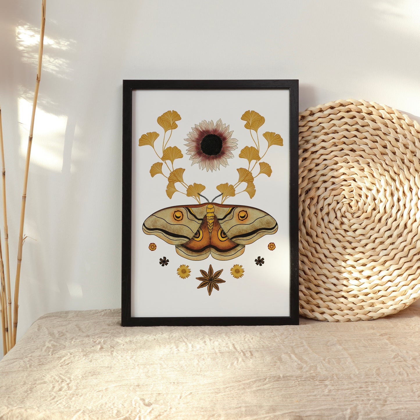 Fall Moth Botanical Art Print – Boho Nature-Inspired Wall Decor
