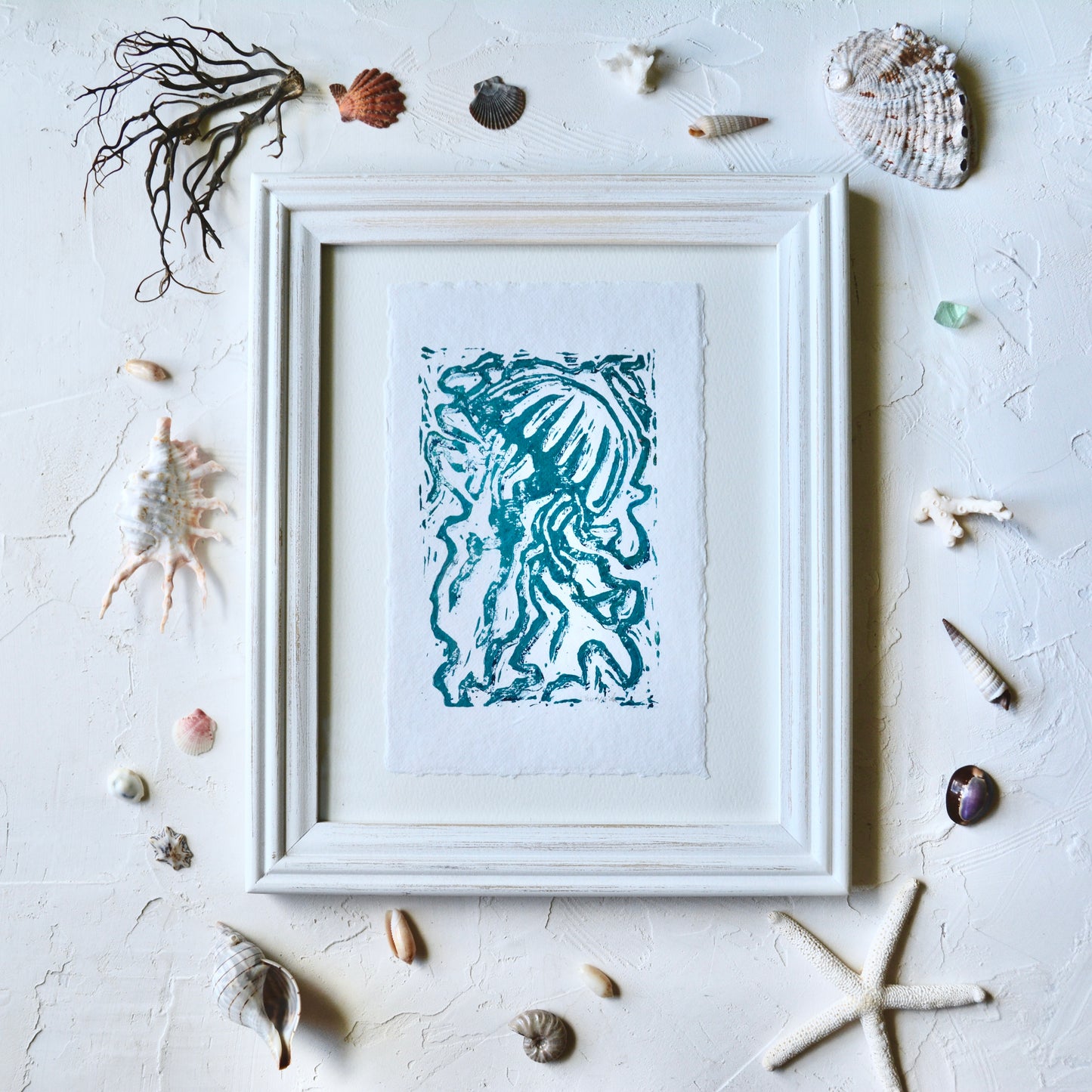 Jellyfish Block Print Framed No.1