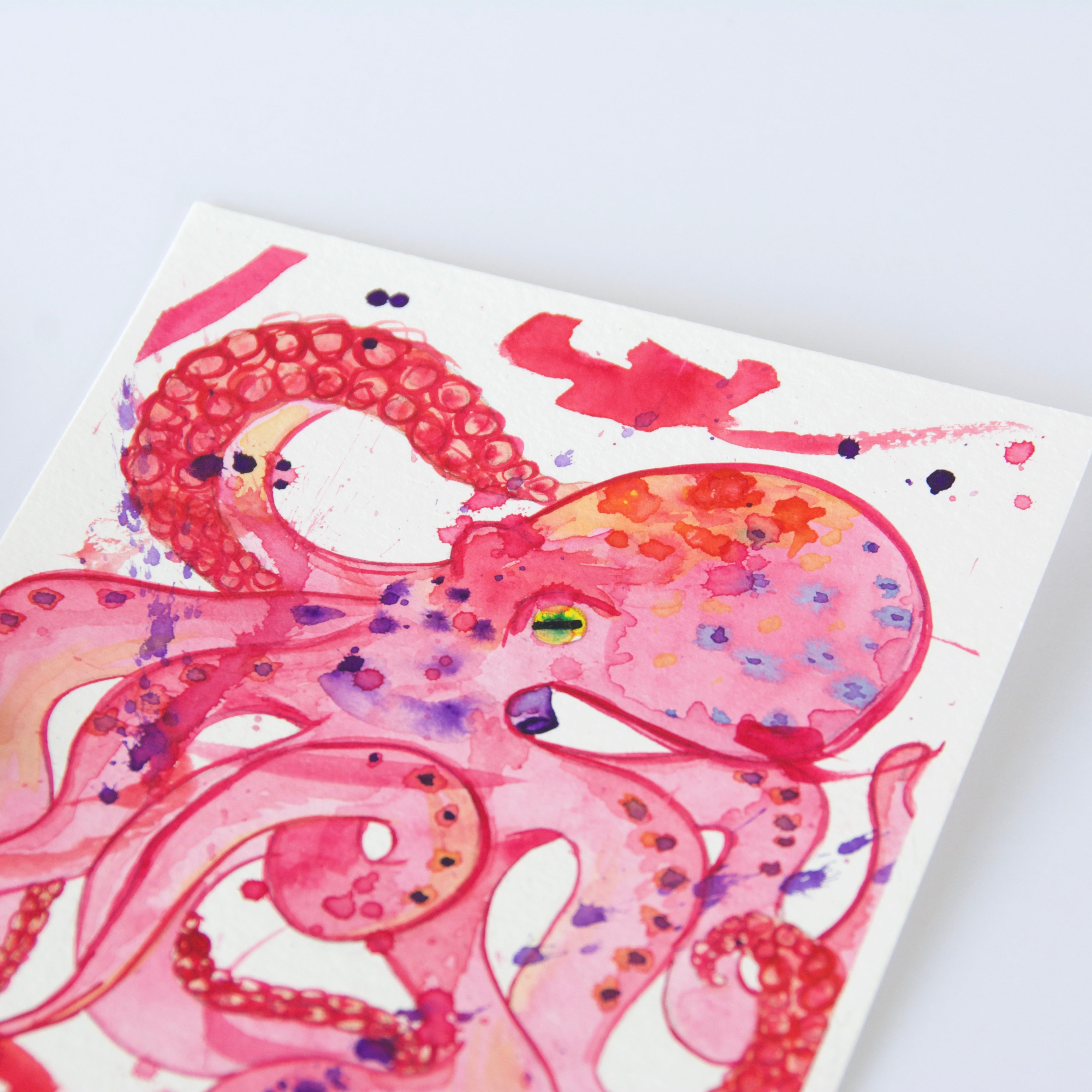 Pink Octopus, Orignal Watercolor Painting