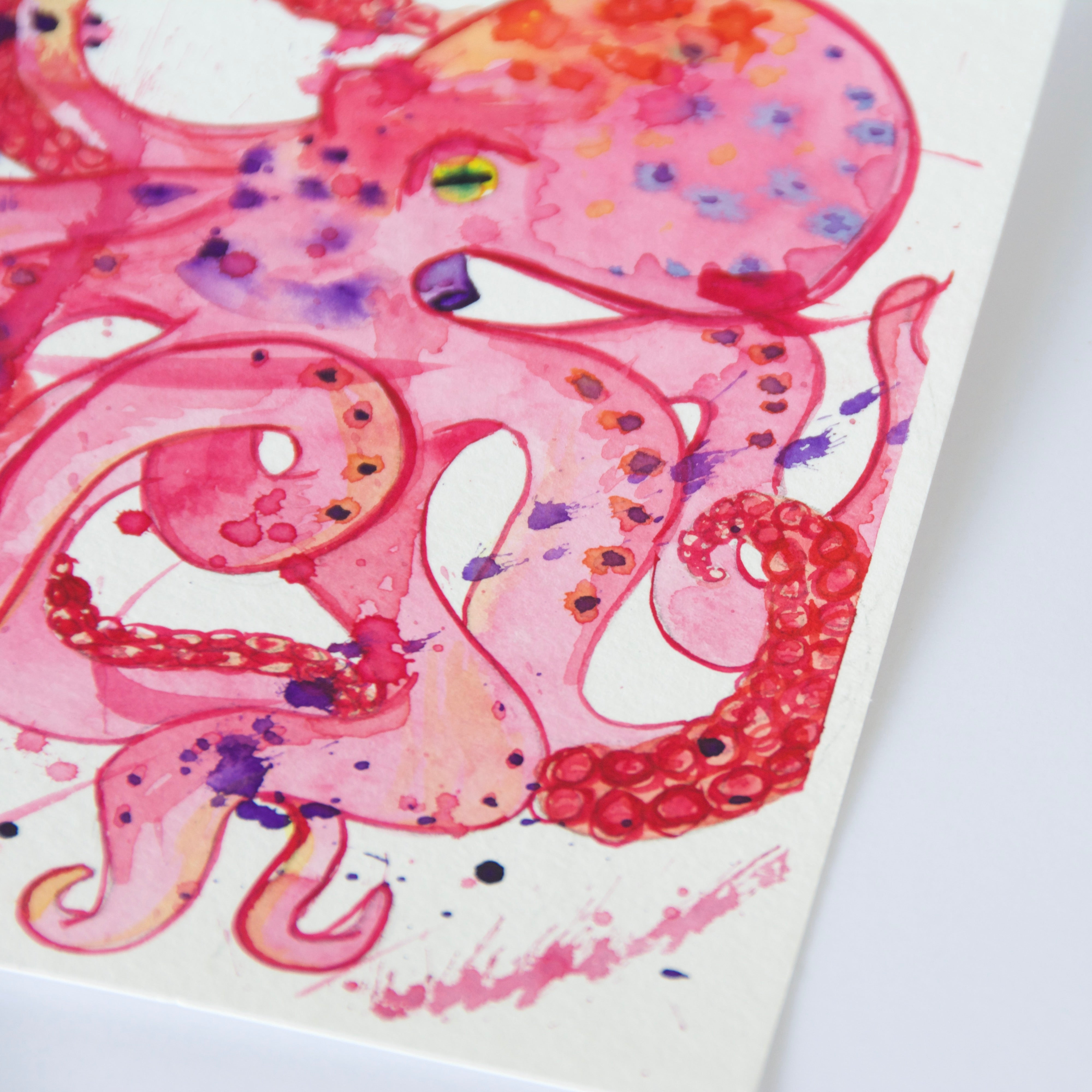 Pink Octopus, Orignal Watercolor Painting