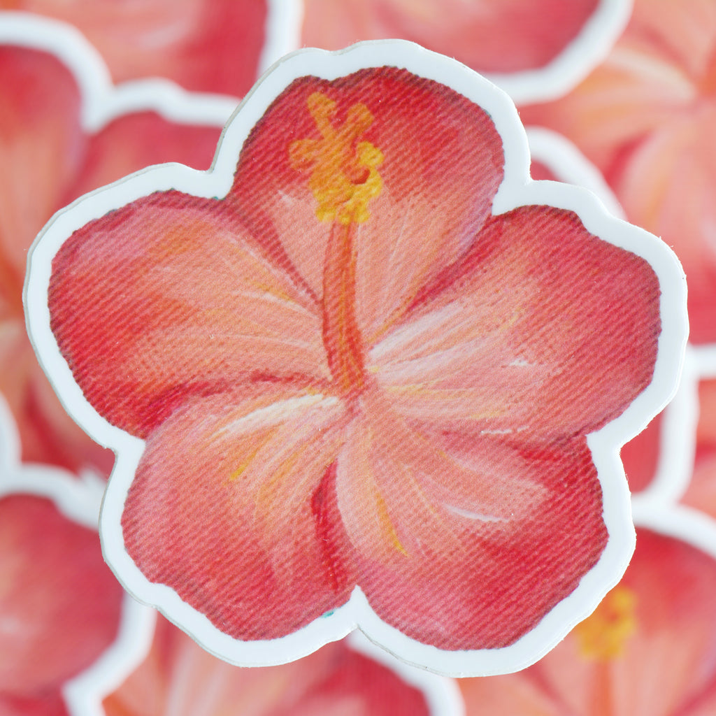 Hibiscus Flower Vinyl Decal / Sticker - Red